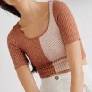 Free People Colorblock Ribbed Seem-less Crop Top Womens size XS